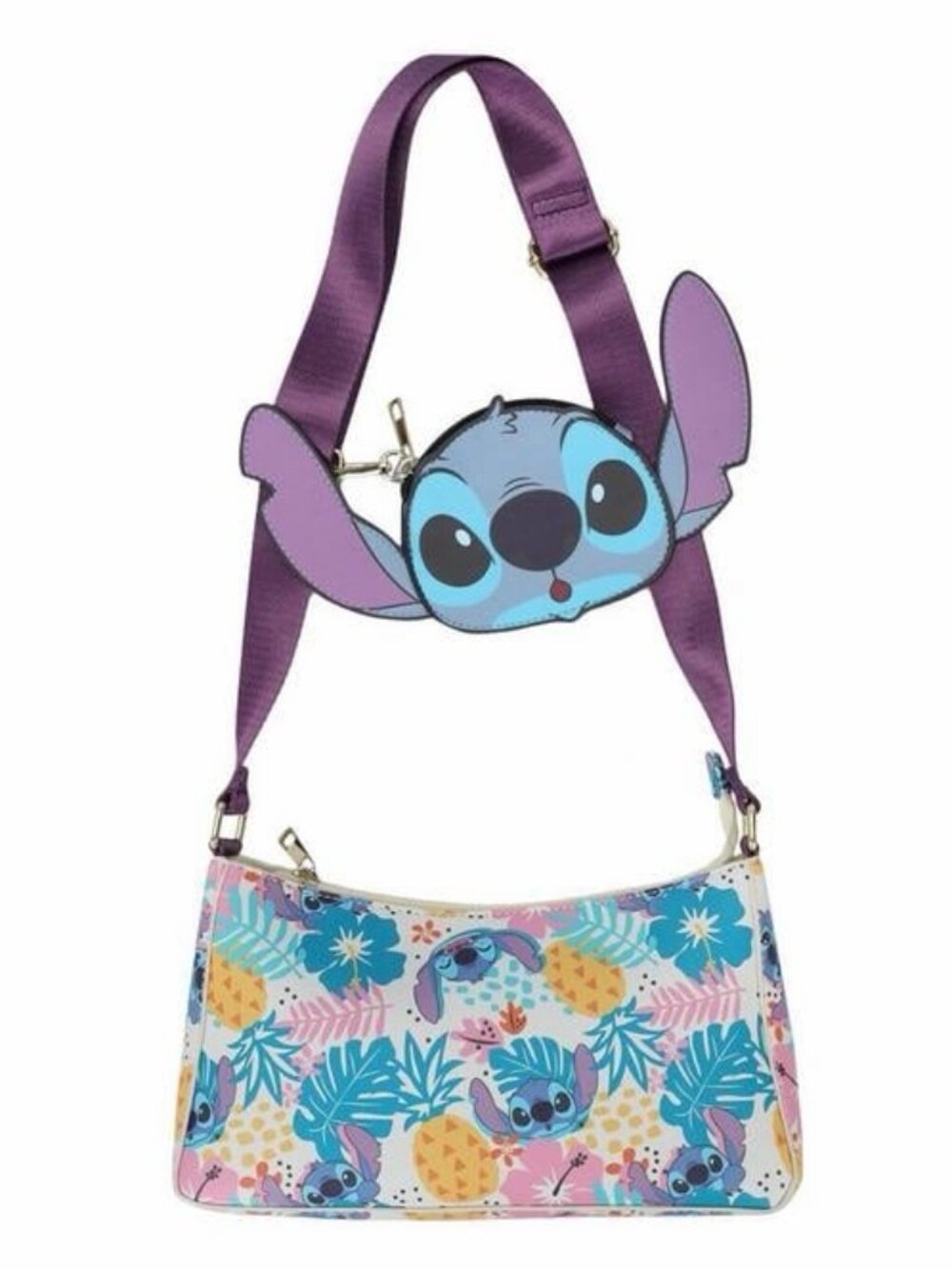 Lilo and Stitch Pineapple Toss Pattern Shoulder Bag w/ Detachable Coin Purse NEW